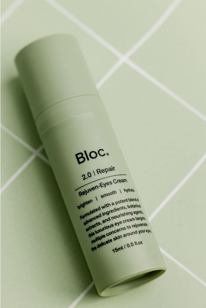 Before and after packaging update for BLOC Skincare cleanser